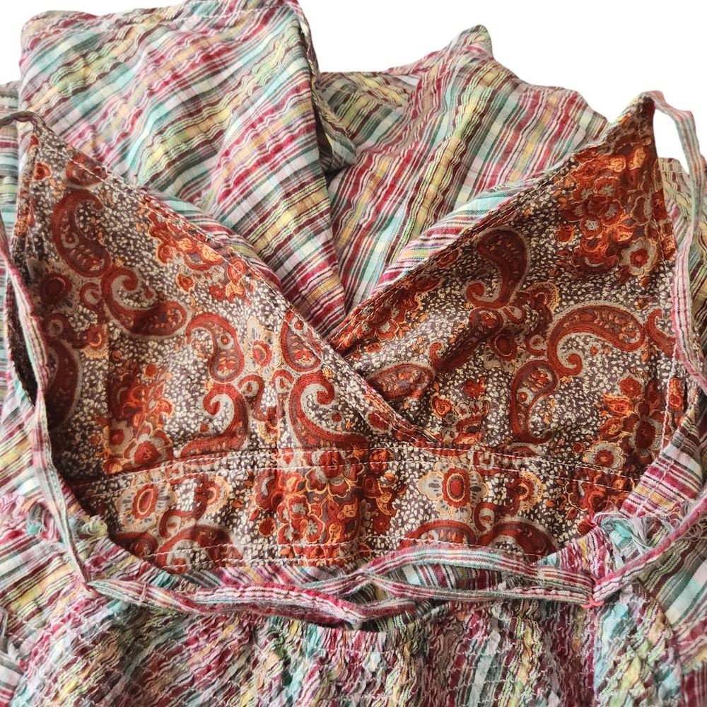 VTG Free People Madras Plaid Babydoll Dress Y2K Smocked Boho Size 4 RARE - Picture 9 of 10